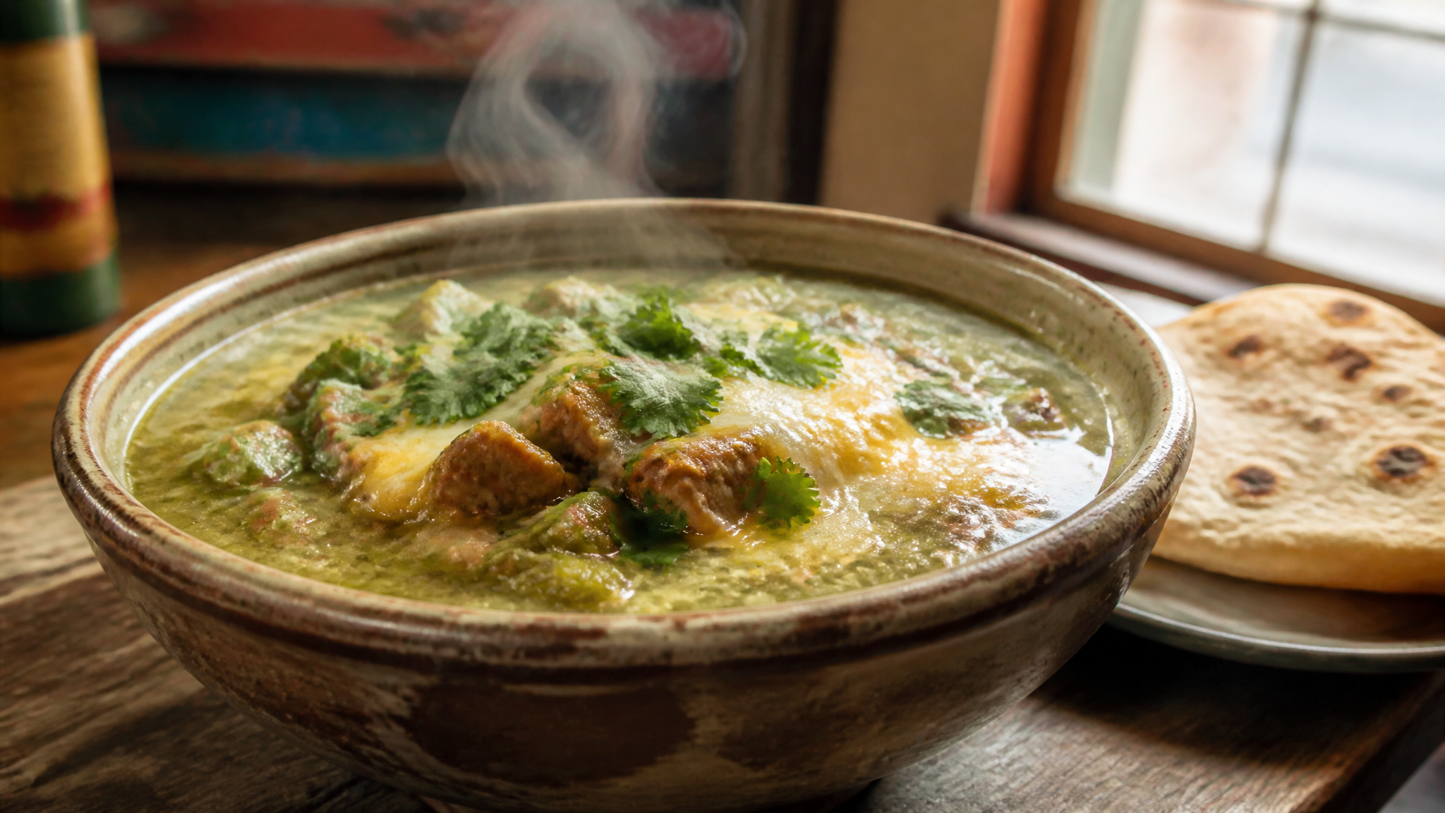 Western Omelette's famous Hatch green chili served steaming hot