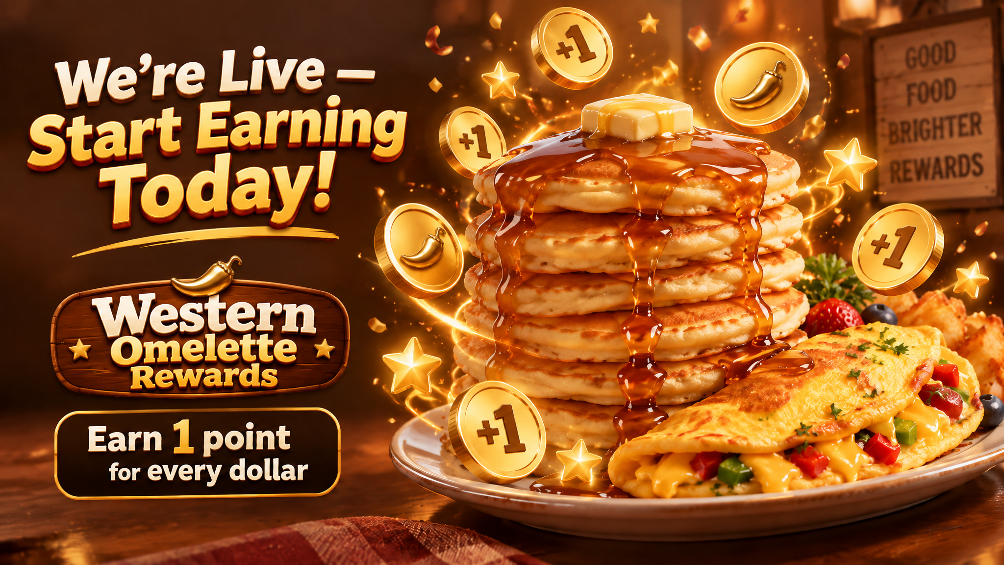 Western Omelette Rewards — 3D pancakes and omelette with gold reward coins